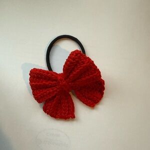Handmade Crochet Red Bow Hair Tie 🎀